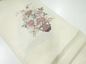 アンティーク　花瓶に花模様刺繍袋帯（材料）